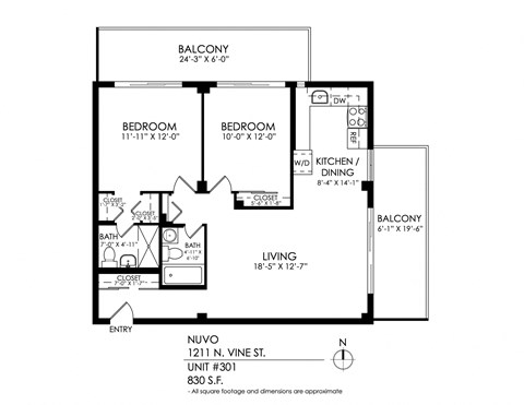 Floor plan for 2 beds, 2 baths, 920 sqft